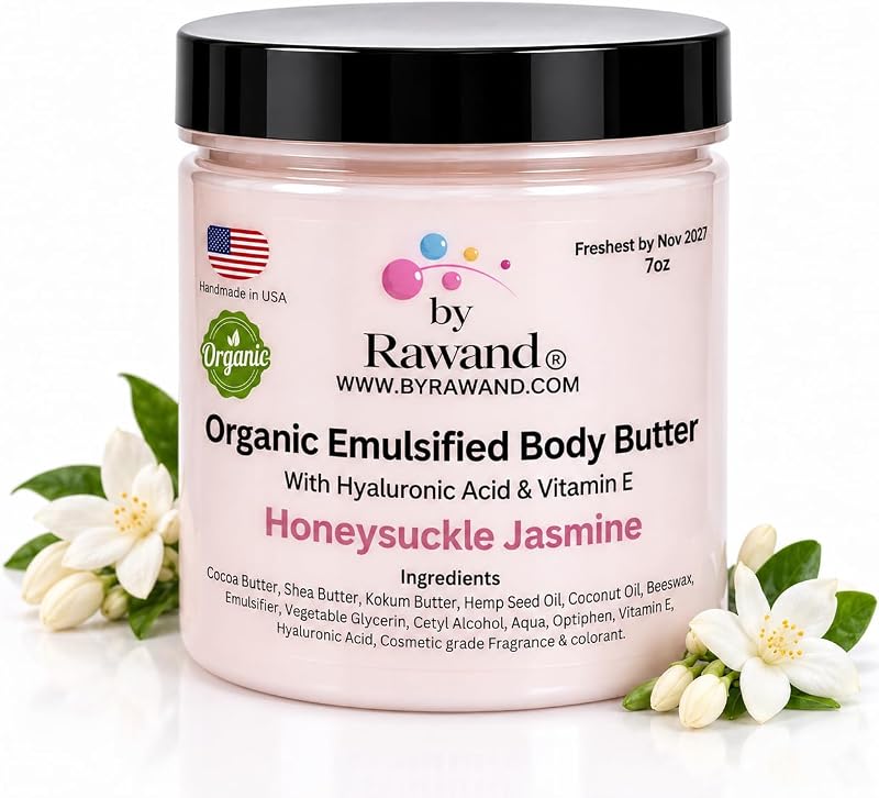 ByRawand Manteiga corporal artesanal de jasmim com manteigas de karité, kokum e cacau, óleos naturais e ácido hialurônico — Honeysuckle Jasmine, 198 g