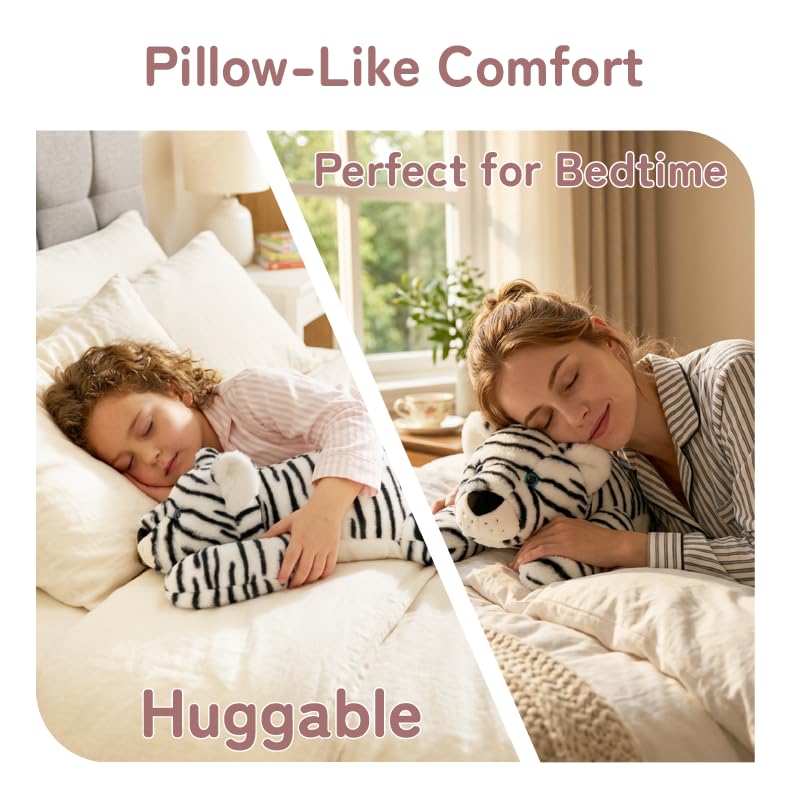 Image of Niuniu Daddy White Tiger Weighted Stuffed Animals, Plush Pillow for Kids | 20 in 3.3 lbs, heavy sensory lap pad, lying body pillow for sleeping, machine wash, huggable gift, cute plushies