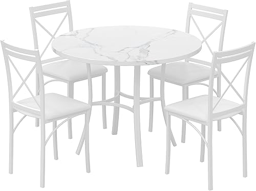 Miniatura 8 de VECELO juego de mesa de comedor de 5 piezas para 4, de mármol sintético, desayunador con sillas para cocina, rincón de desayuno, espacio pequeño,