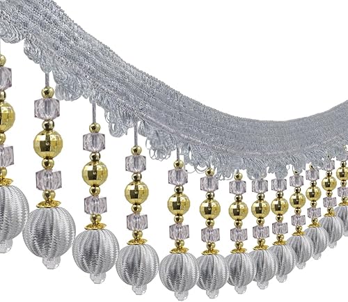 Miniatura 3 de Cinta decorativa de 3 yardas con flecos y borlas, borlas, para cubierta de piano, cinta decorativa para cortina (gris)