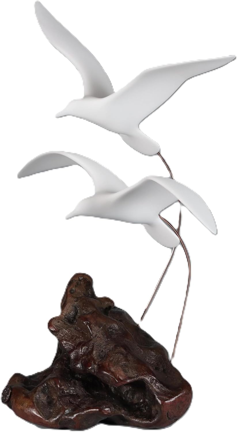 Seagull Pair Sculpture by John Perry Medium Version Burl Base 11in Tall. Signed.