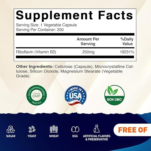 Miniatura 2 de Vitamatic Vitamina B2 (riboflavina) 250 mg 200 cápsulas - Apoya la energía celular y la producción de glóbulos rojos