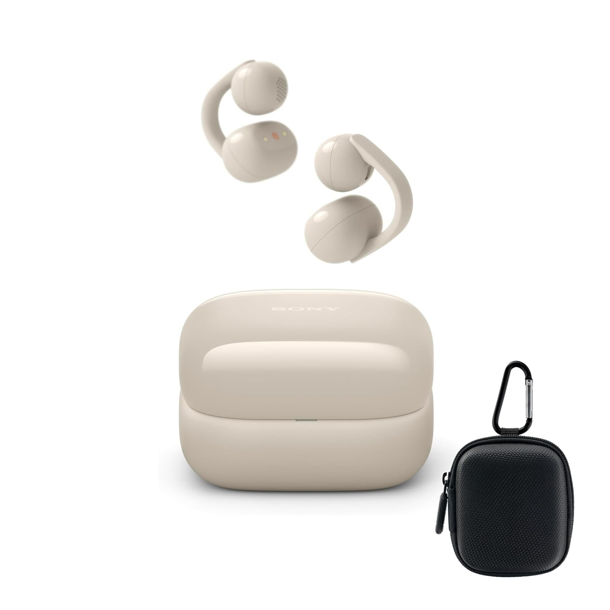 sony linkbuds clip earbuds in greige with case