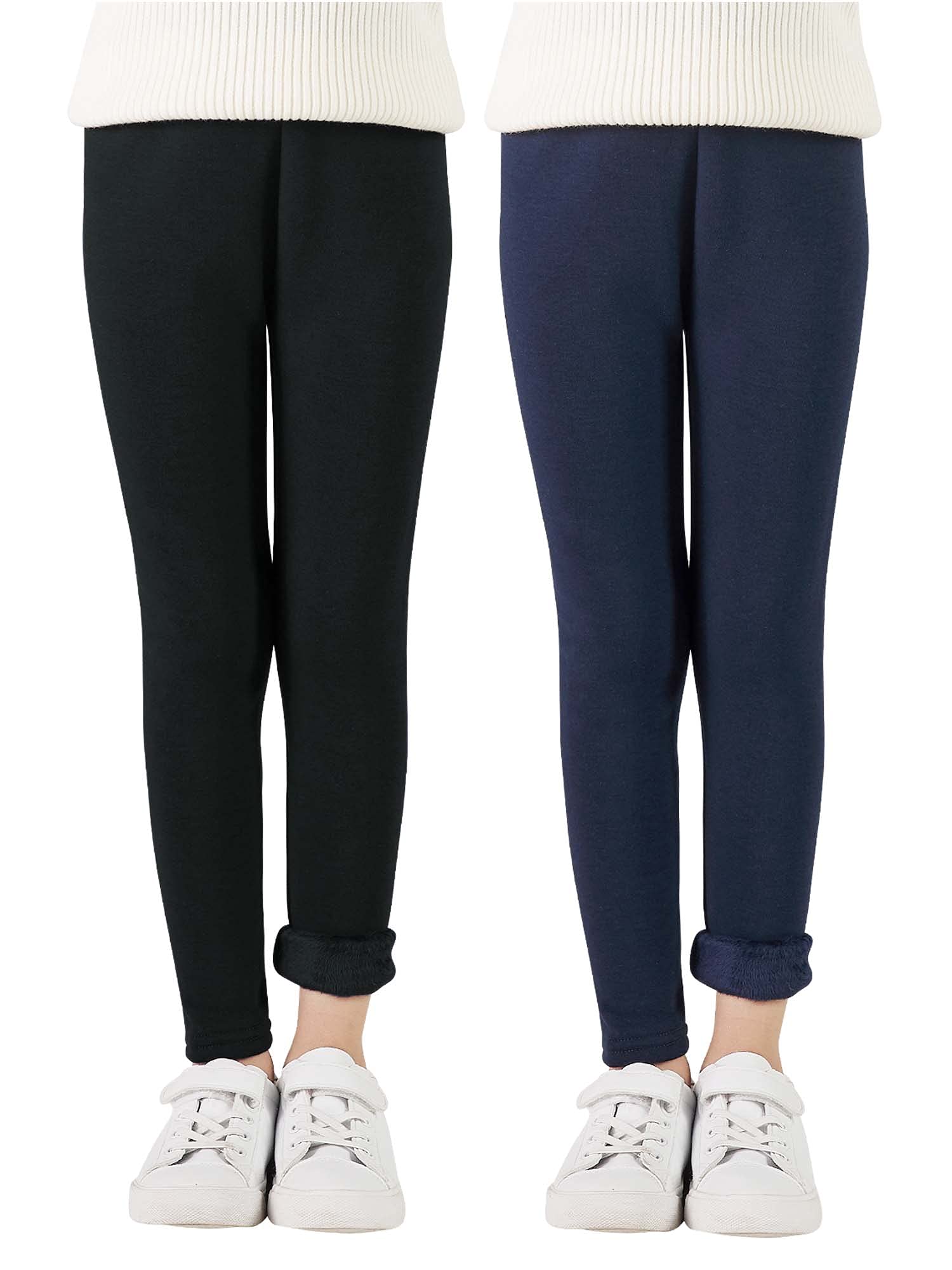 AdorelGirls Winter Leggings Fleece Lined Trousers Thermal Warm Cozy Pack of 2