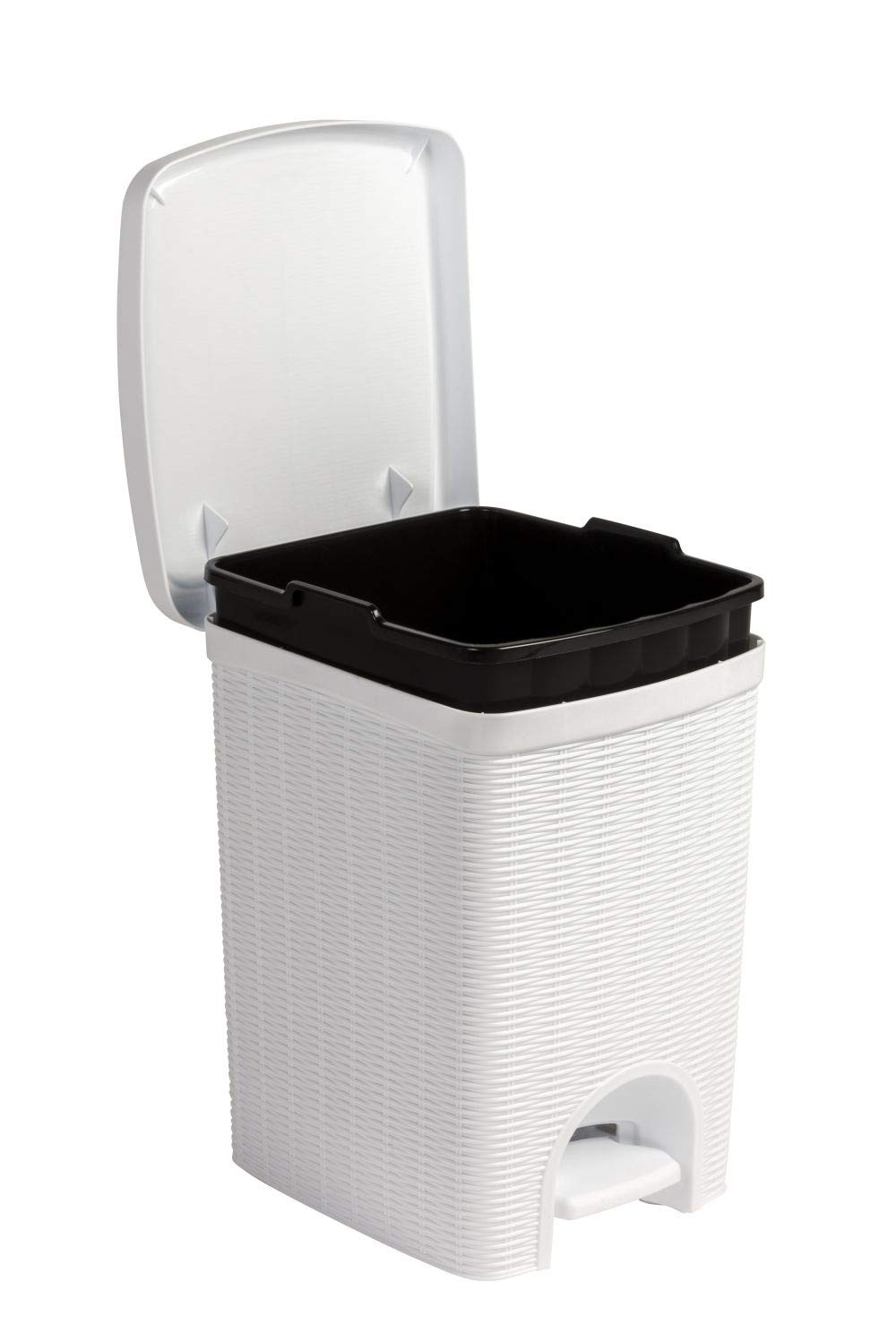 Kreher - Set da bagno in rattan, 2 pezzi, con pattumiera a pedale, 20 litri e spazzola per WC abbinata, colore: Bianco alpino