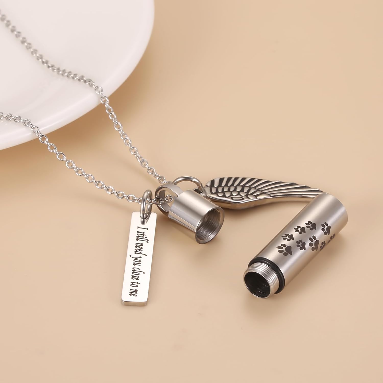 Dog/Cat Paw Print Cylinder Cremation Jewelry For Pet Ashes Keepsake Urn Necklace Women Men Memorial Pendant - I Still Need You Close To Me - Image 5