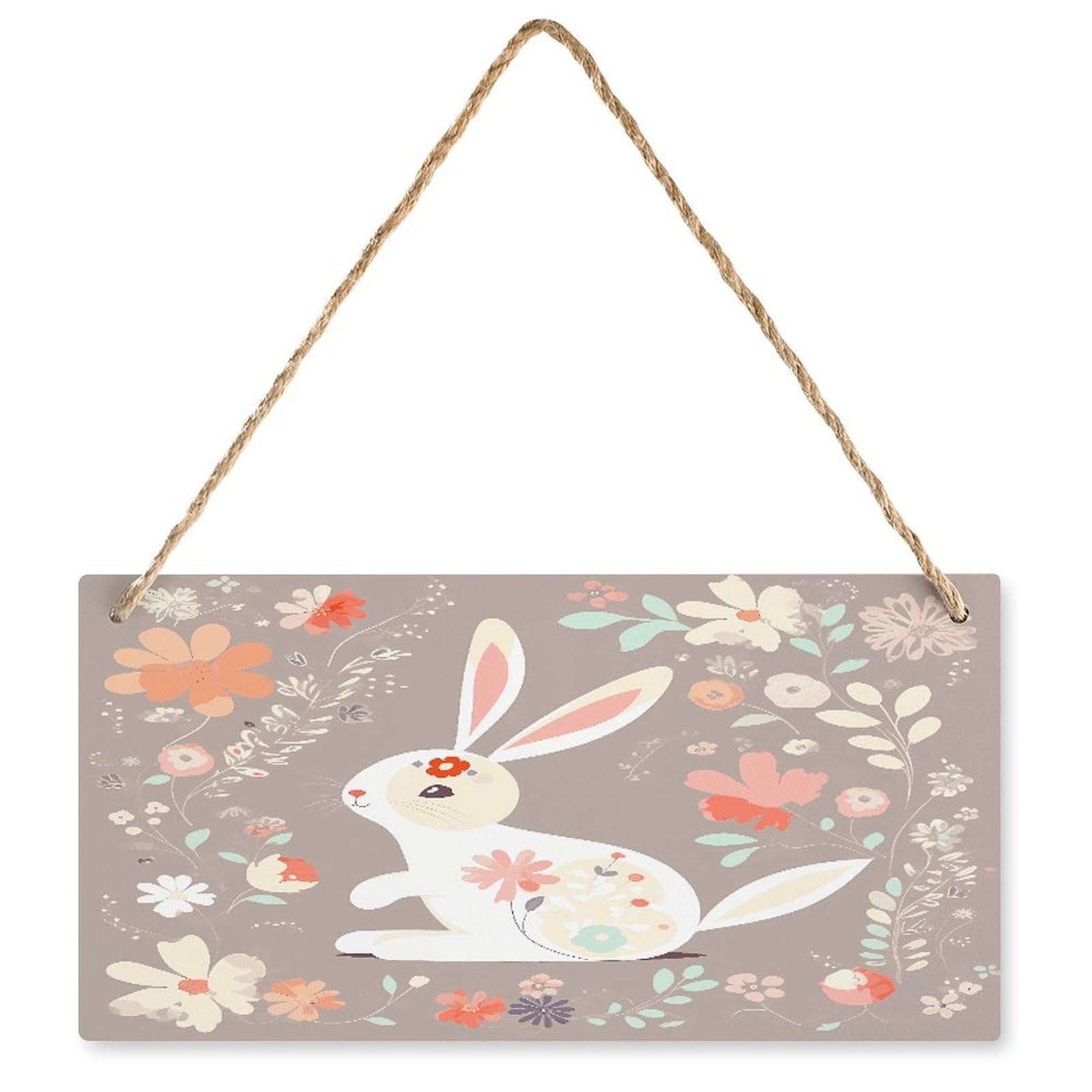 Fodpand Style Easter Bunny Floral Wall Art Wooden Hanging Sign Decor, Artwork For Wall Decoration, Funny Plaque For Bedroom Kitchen Living Room Home Decoration 9.8 X 4.9 Inch