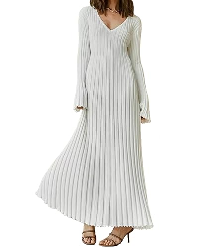 ECDAHICC Women's Sexy Ribbed Knit Sweater Dress Casual Long Sleeve
