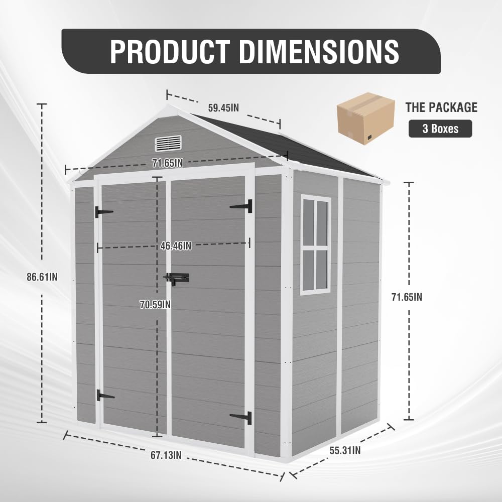 Campcraft 6 * 5ft Resin Storage shed, pp Material, Strong Structure, Waterproof, Rust and UV Proof, Large Storage Space, 12mm Thick pp Board, HD Window Lighting