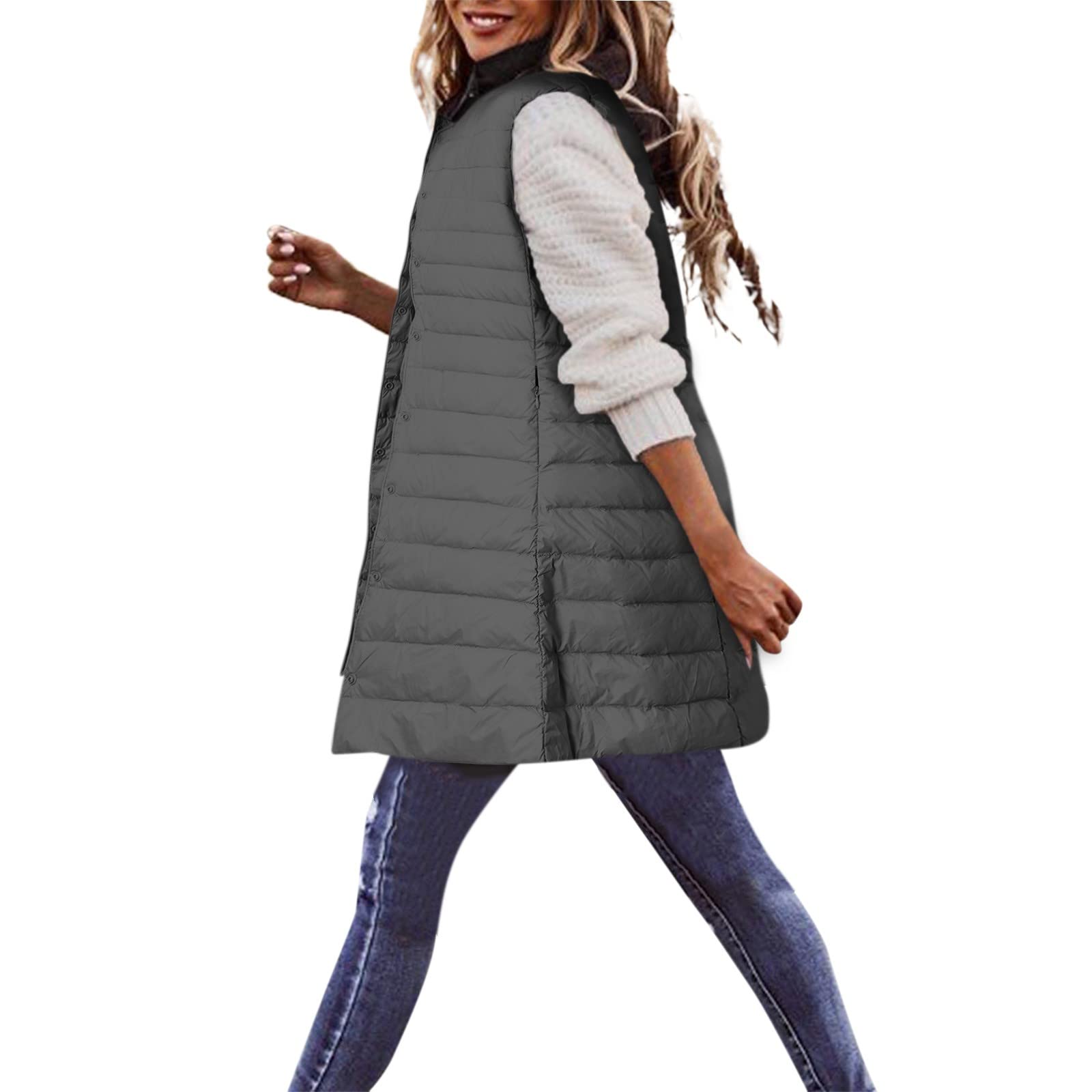 Generisch 2026 Chaleco Largo de Invierno para Mujer Abrigo de Plumón Delgado Ligero Chaleco Casual de Ajuste Estrecho Chaqueta acolchada como Abrigo de Entretiempo al Aire Libre Chaleco versátil con