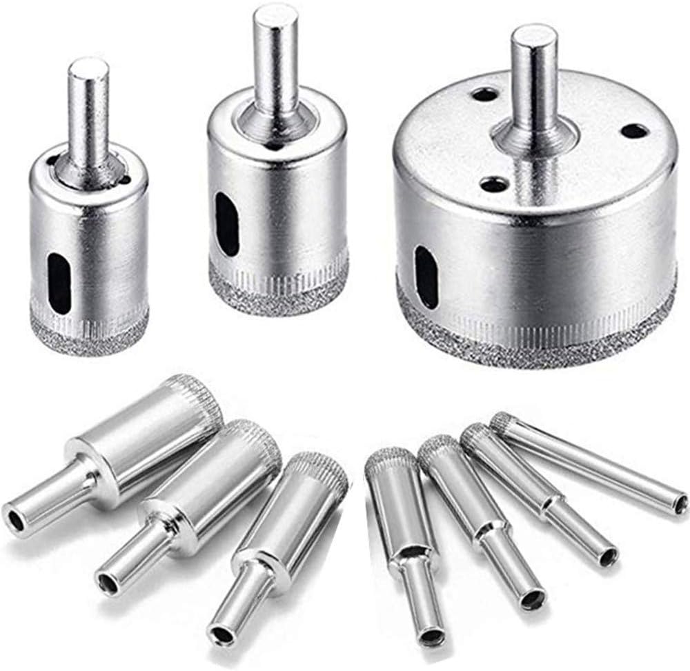MUXItrade Diamond Drill Bit, Hole Saw Drill Bits Tools Set for Glass/Tile/Ceramic/Marble/Porcelain Cutting, Hollow Core Drill Bits Cutter with Diamond Coating, Carbon Steel(8mm-50mm 10 PCS)