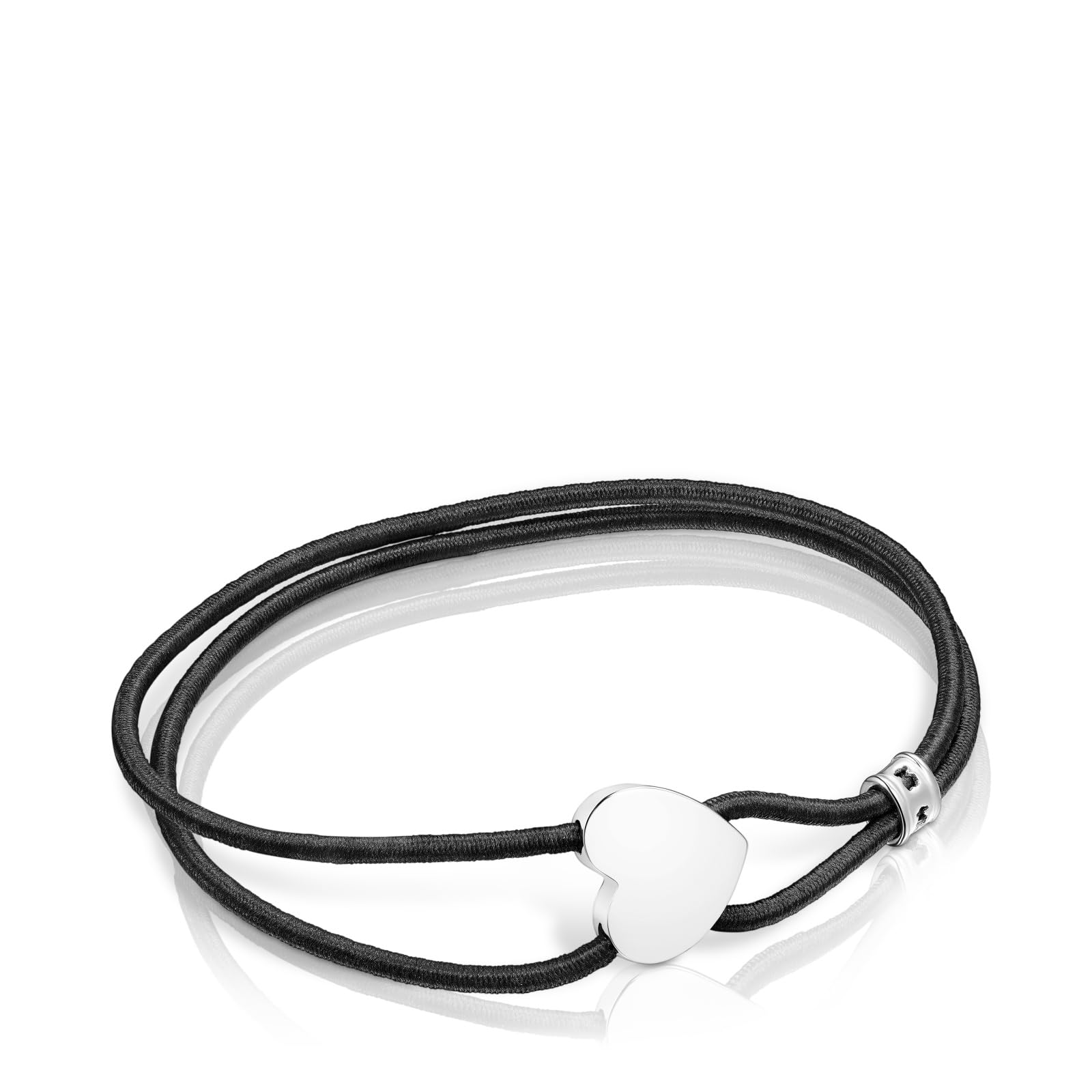 TOUS Pulsera Elástica Negra para Mujer con Motivo de Corazón de Plata de Primera Ley, Colección Sweet Dolls