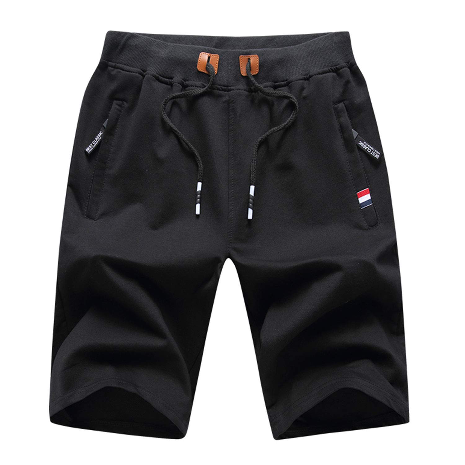 LY4U Pantalones Cortos Deportivos Casuales para Hombre con Bolsillos con Cremallera en la Cintura Elástica