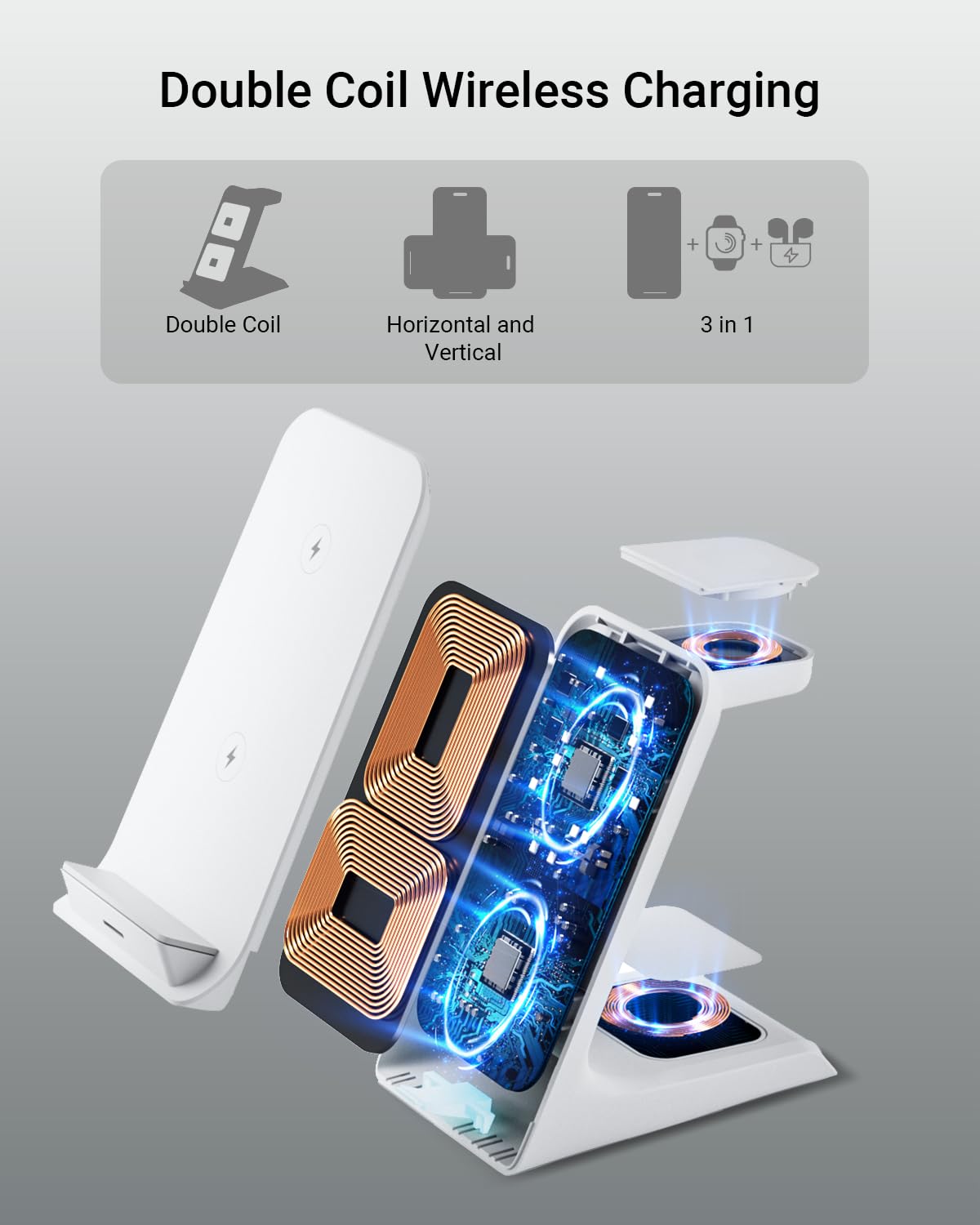 Eazpower Cargador inalámbrico para fundas gruesas de 10 mm/Otterbox/resistente, base de carga 3 en 1 para iPhone 17, 16, 15, 14 Pro Max, estación de carga para múltiples dispositivos para Apple Watch