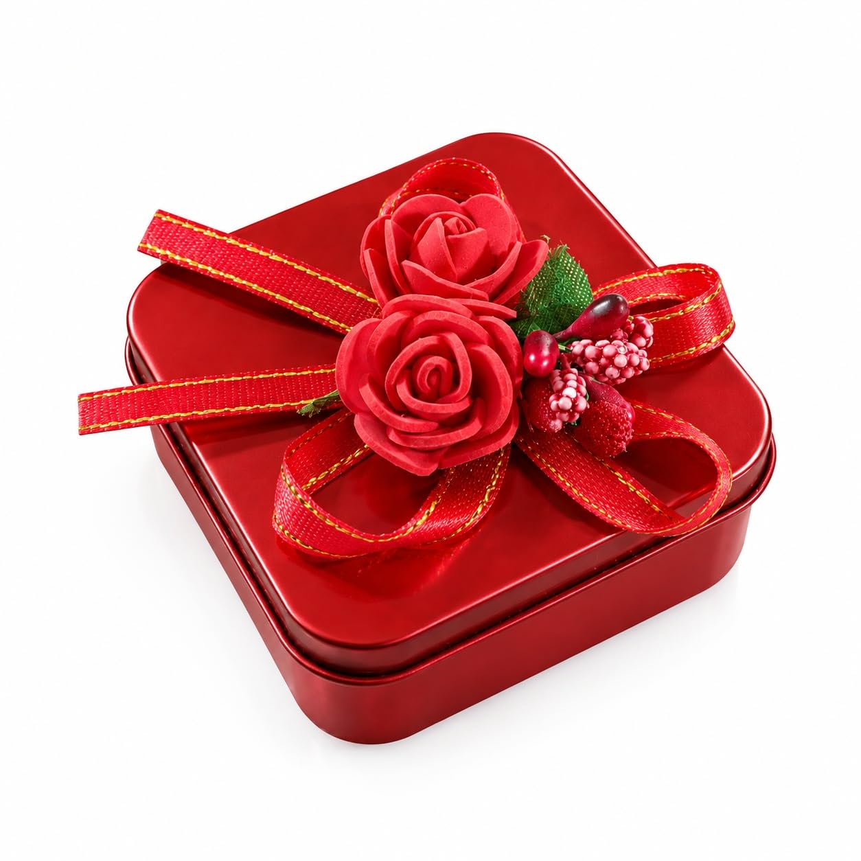 Metal Gift Box with Elegant Rose Design and Ribbon, Red, Perfect for Return Gifts, Jewelry and Chocolates, Compact and Reusable, Pack of 1-image-22