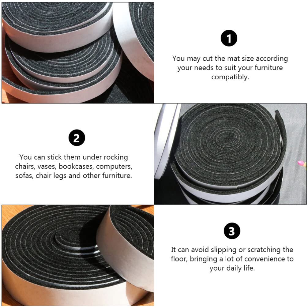 Uonlytech Self-Adhesive Felt Tape Double Sided Carpet Tape Adhesive Heavy Duty Rug Black Felt Strips Self Adhesive Furniture Pad Self-Adhesive Strip Rattle 2pcs