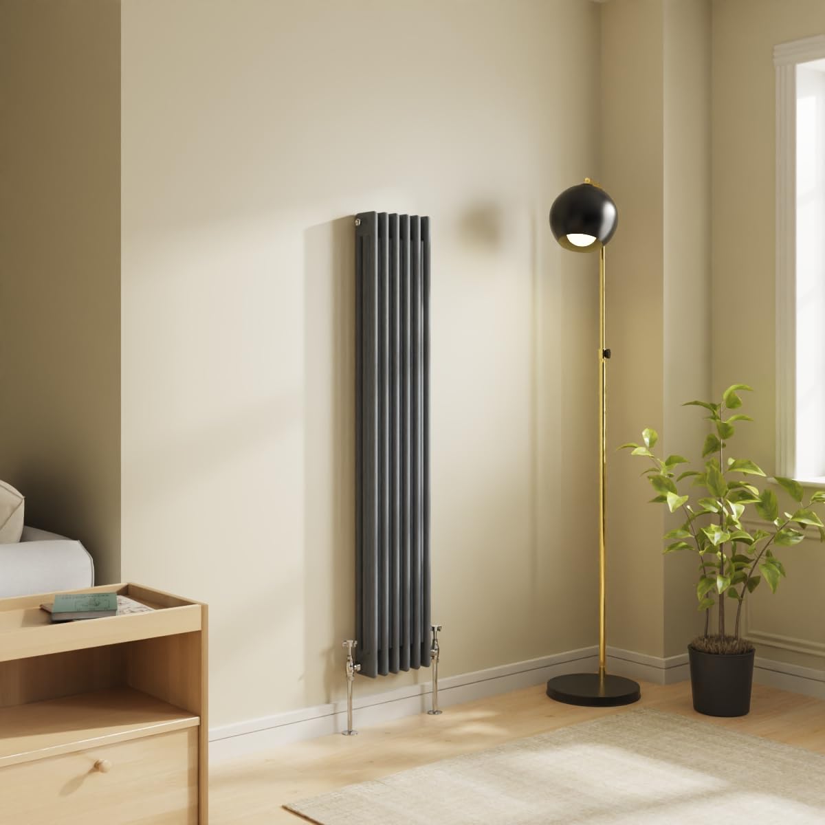 NRG 1500x290 Traditional Colosseum Cast Iron Bathroom Radiator Anthracite 3 Panel