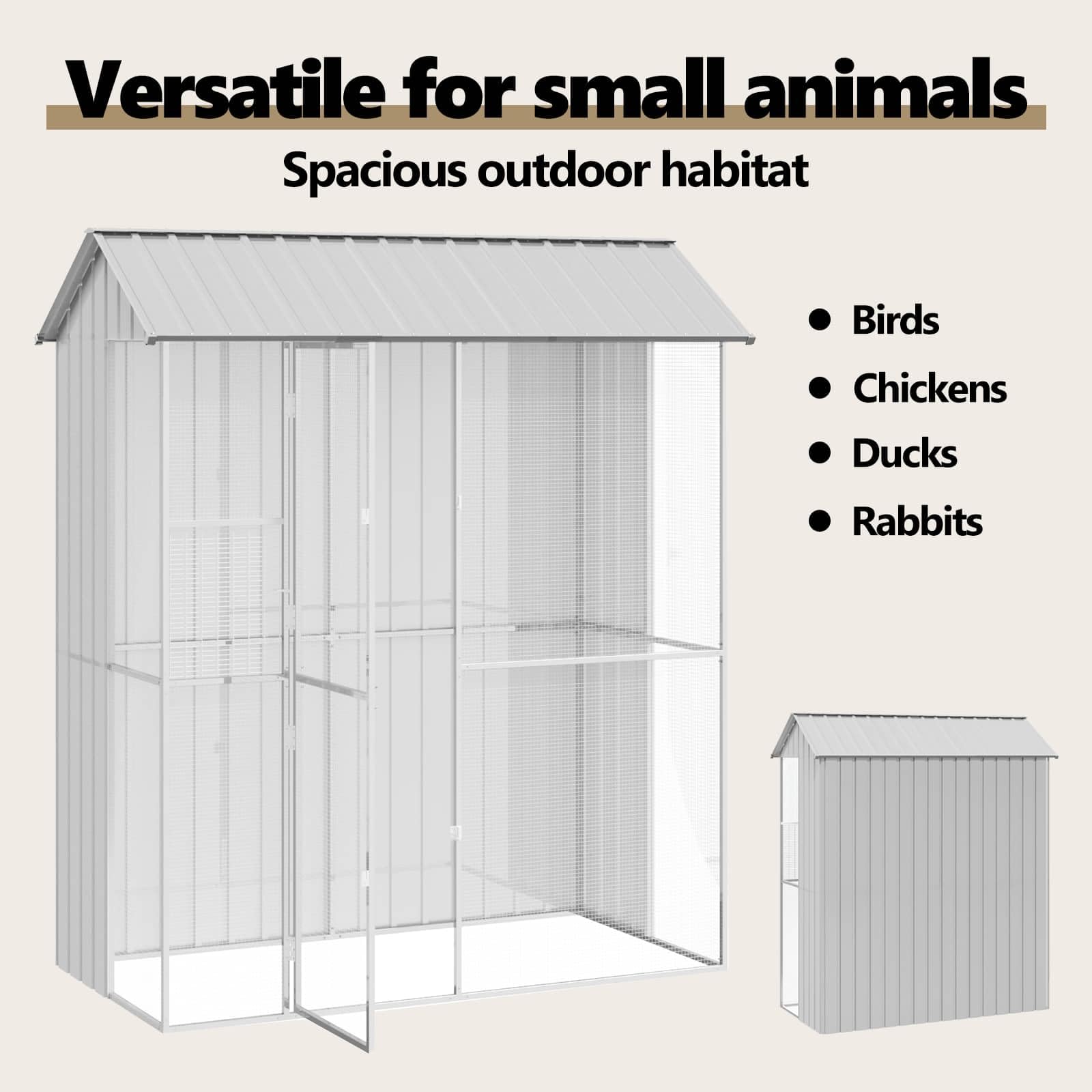 vidaXL Jaula para Aves Gris 215 x 110 x 247 cm Acero Galvanizado, Hábitat Moderno para Aves, Jaula Exterior, diseño Duradero para jardín y terraza