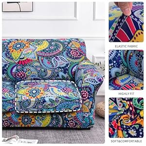 FORCHEER 2 Piece Armchair slipcovers Bohemia Style Printed Sofa Couch Covers with 1 Separate Cushion Couch Covers Washable Sofa Slipcover with Elastic Bottom for Living Room (Armchair, Styles 1) FORCHEER 2 Piece Armchair slipcovers Bohemia Style Printed Sofa Couch Covers with 1 Separate Cushion Couch Covers Washable Sofa Slipcover with Elastic Bottom for Living Room Armchair Styles 1