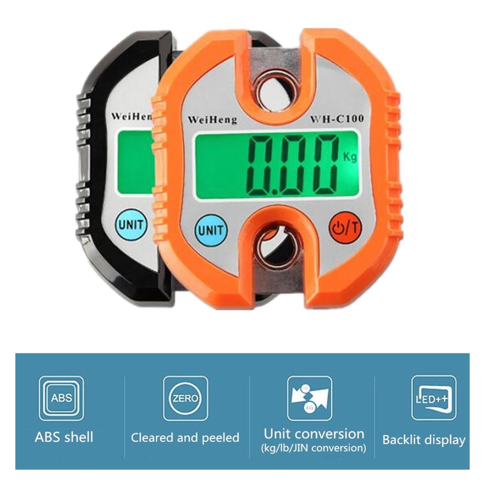 150/200/500 kg waga dźwigowa, wytrzymały hak do ważenia, przenośna elektroniczna cyfrowa waga dźwigowa Steelyard LCD(Orange 150kg 0.01g)