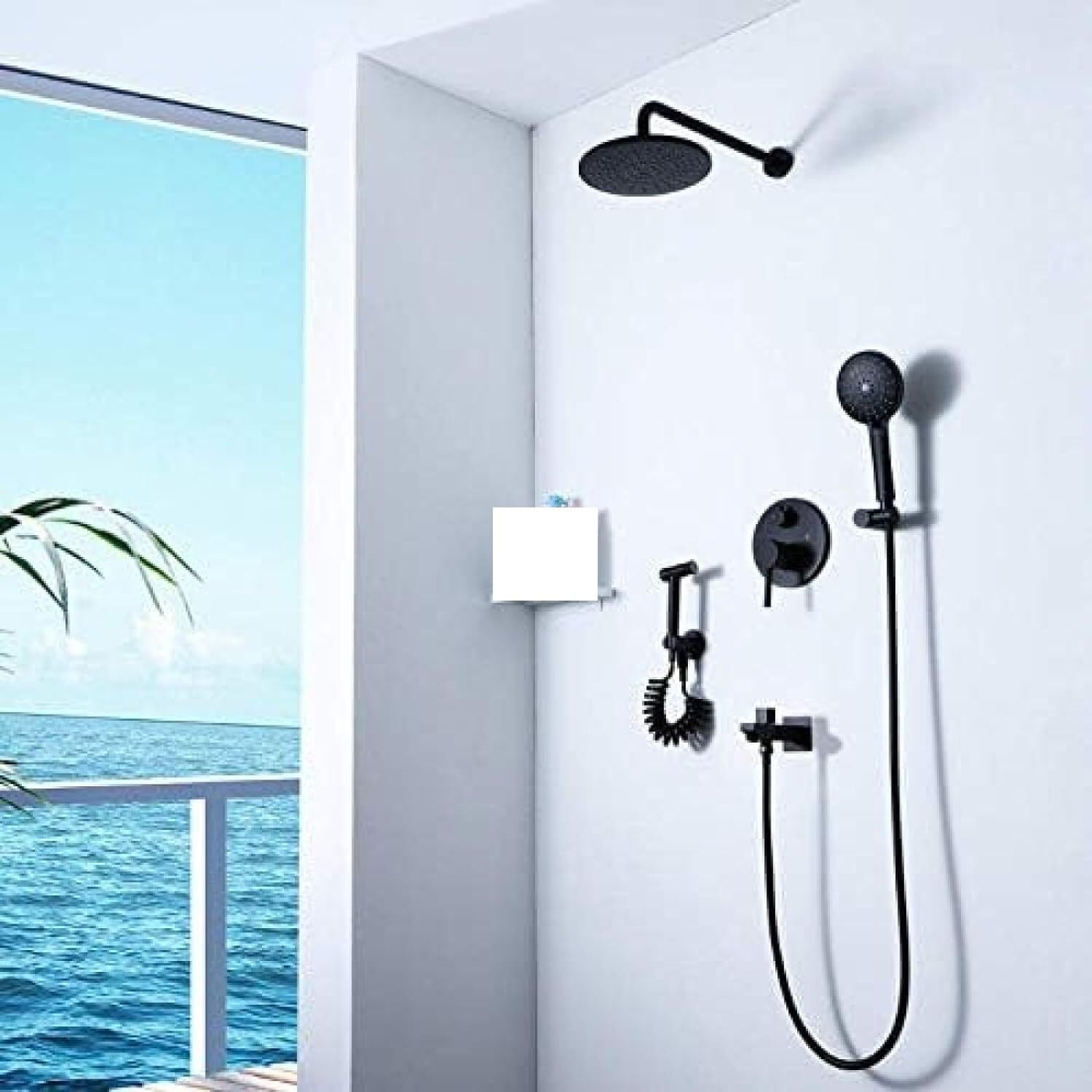 GLJTUO Shower system, Rainfall Shower Head 10 Inch Hot Cold Embedded Brass Valve Bathroom Black Shower Faucet Set With Bidet Sprayer