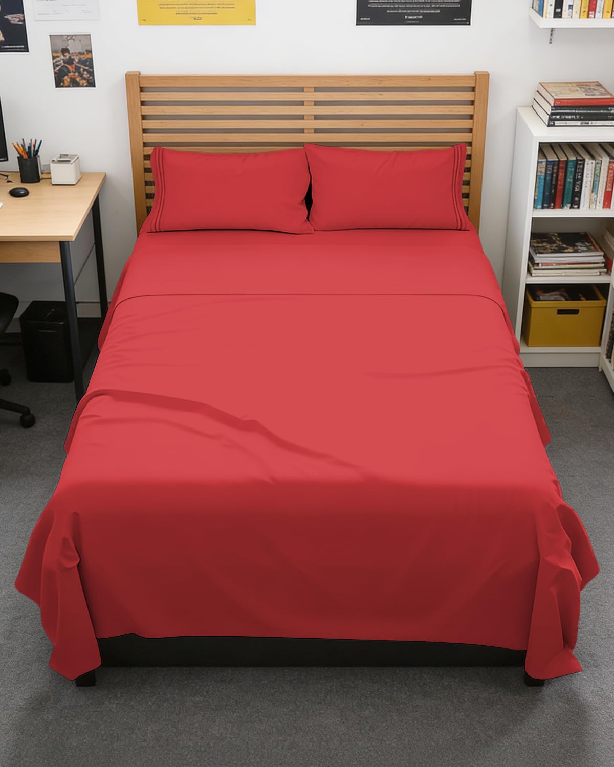 Full XL Sheets - 4 Piece Full XL Sheet Set - Breathable & Cooling - Red | Hotel Luxury Bedding for Women & Men with Deep Pockets, Ultra-Soft, Comfy, Easy-Fit, Wrinkle Free & Fade Resistant, Oeko-Tex 27 - Red Full XL