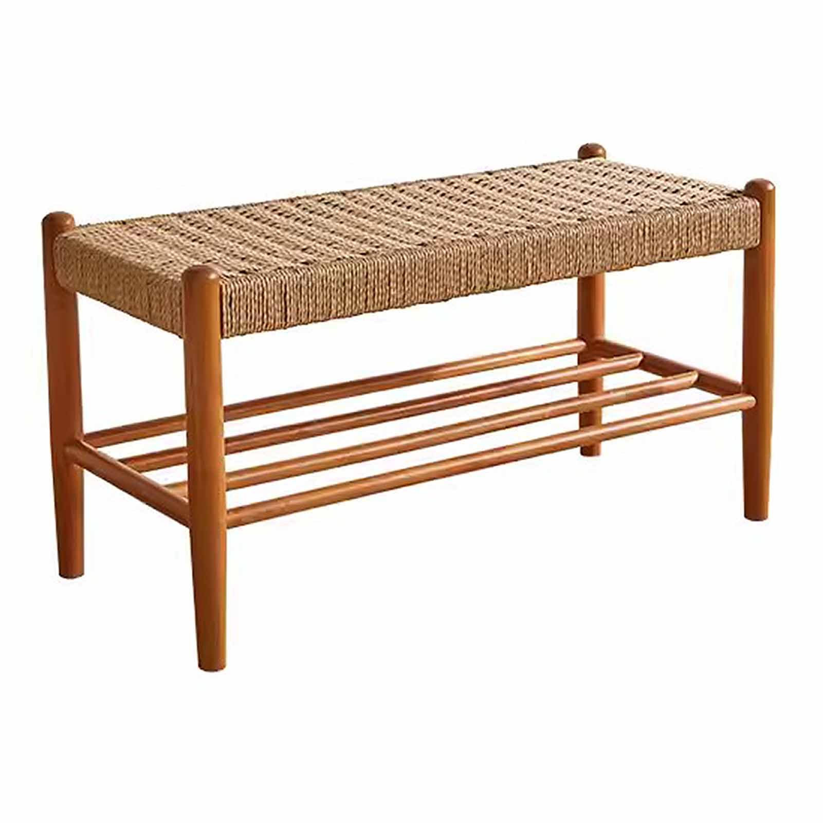 HQYYIKYU Banco Zapatero de Madera Color Cereza, Taburete de Entrada con Zapatero, Banco Estrecho para Dormitorio o Almacenamiento al pie de la Cama.