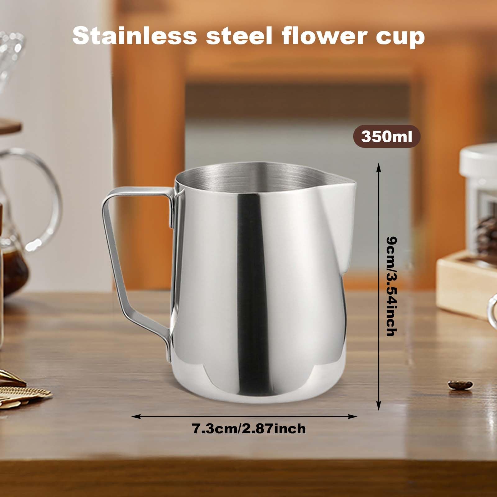 Voarge Brocca per latte in acciaio inox, 350 ml/12 fl.oz. Brocca per latte in schiuma, per cappuccino e latte art, argento
