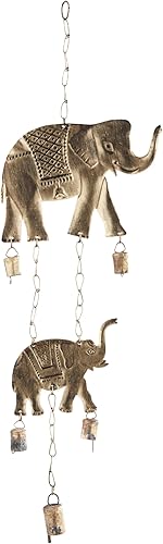 Miniatura 3 de Deco 79 Carillón de viento de elefante de metal con campanas, 10 x 2 x 28 pulgadas, latón
