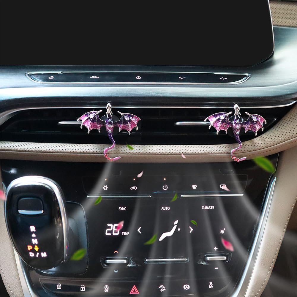 Bling Wyvern Car Air Freshener Vent Clips 2pcs Alloy Purple Enamel Dragon Vent Clips Car Accessories Refillable Car — view 9