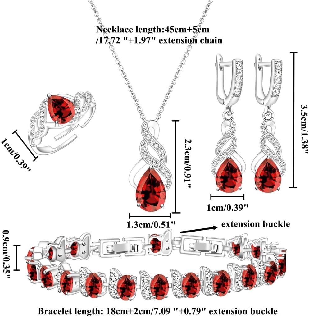 LMXXVJ Jewelry Set for Women,Teardrop Cubic Zirconia Necklace Earrings Adjustable Ring Bracelet Jewelry Set Formal Jewelry Gift - Image 6