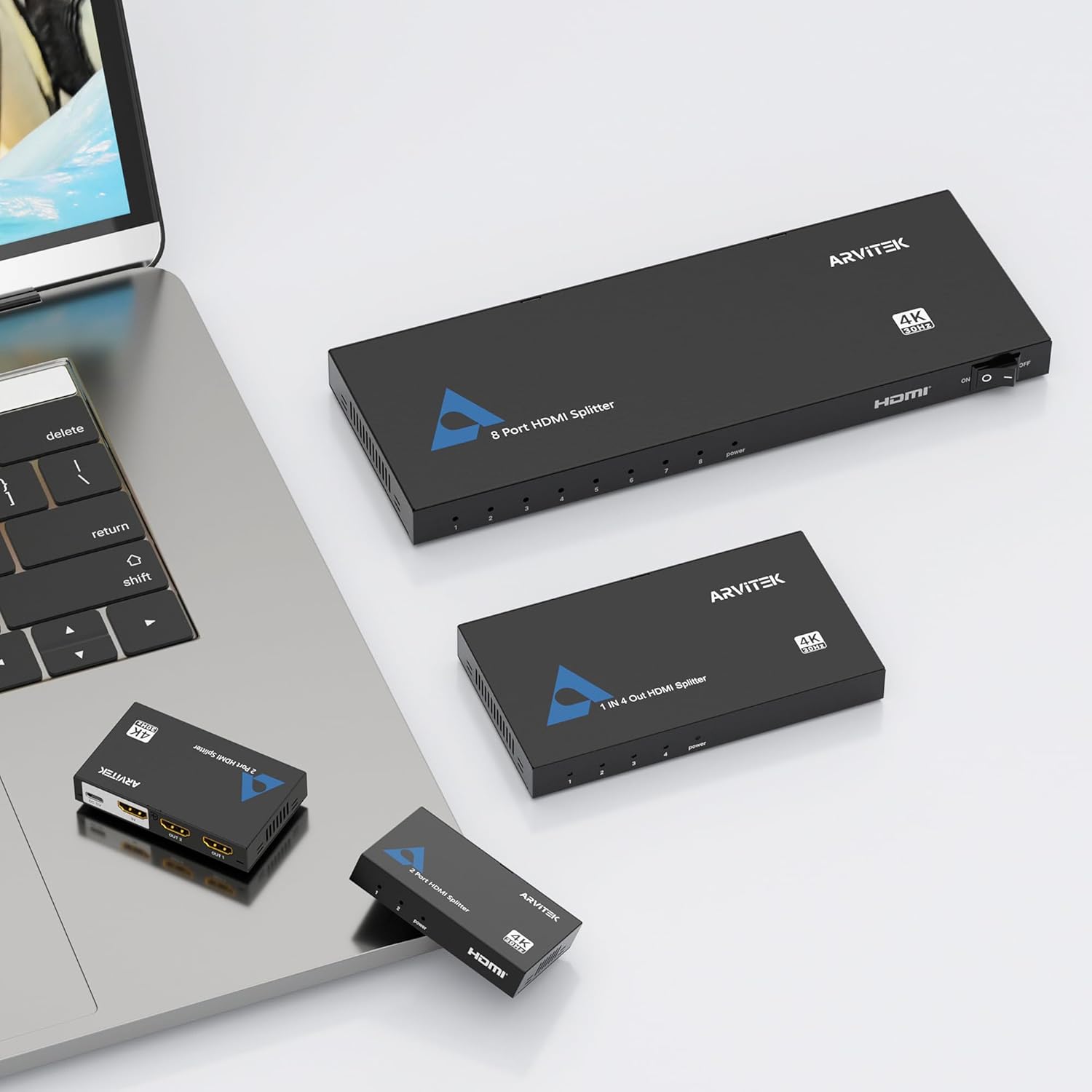 HDMI Splitter 1 in 8 Out, Arvitek 1x8 HDMI Splitter for HDTV TV Monitor, 4K@30Hz, Mirror 1 Source to 8 Displays Simultaneously, (Mirror Only)