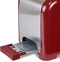 Vista 6 de Koolatron Kenmore - Tostadora de 2 rebanadas, acero inoxidable, rojo y plateado, con ranuras extra anchas, guías de pan autoajustables