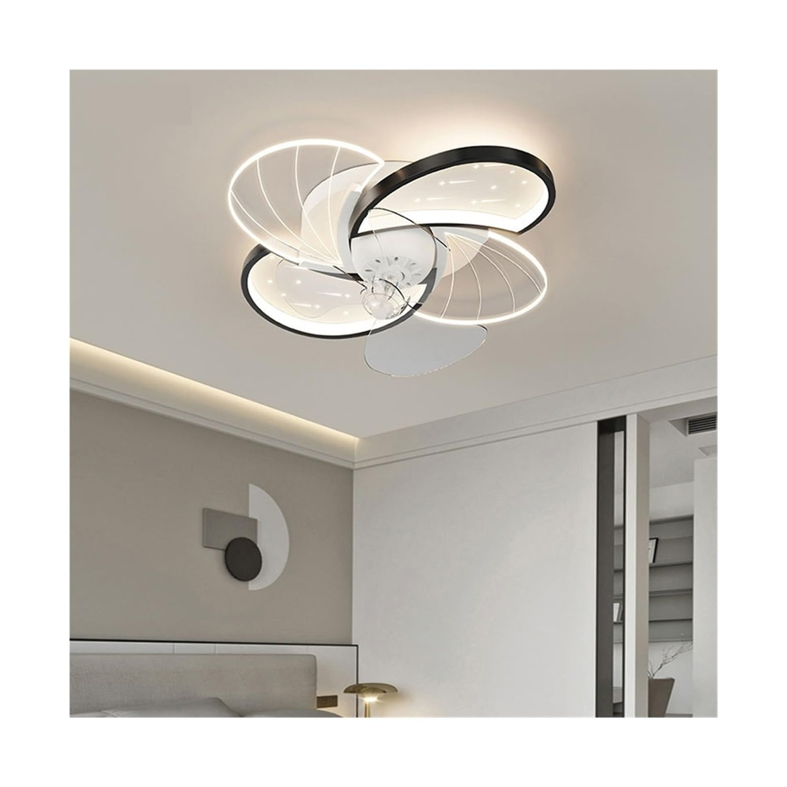 ERETYRET Ceiling Fan with Lights Modern Bladeless with Remote Control 6 speeds Indoor Low Profile Flush Mount Quiet Cooling(Design 3)