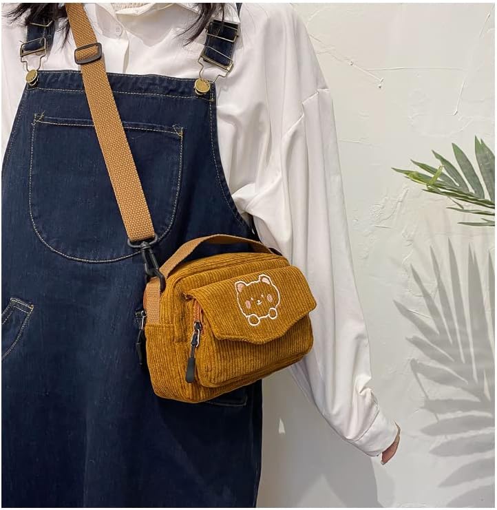 Vista 6 de CYee Cutecore Bear Crossbody Bag con colgante de pana Fairycore Y2K Kawaii Bolsa de compras japonesa