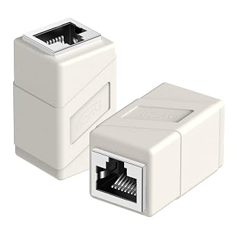 RJ45 Coupler, 2 Pack Ethernet Adapters Female to Female, 8-Pin Modular Straight Through, Network Connectors for Cat8/Cat7/Cat6/Cat6a/Cat5e/Cat5 Ethernet Cable White
