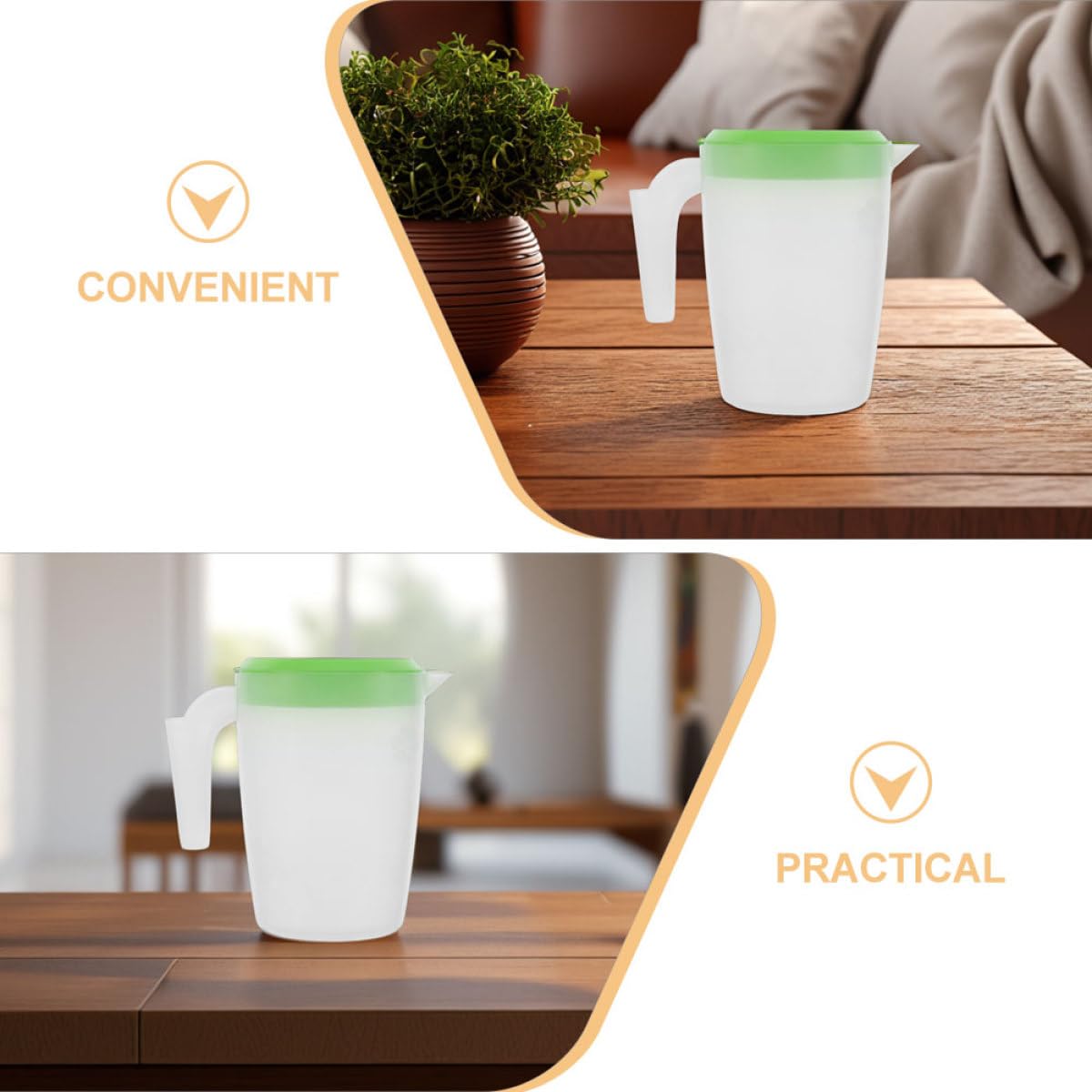 Pichet Plastique 1l avec Couvercle, Récipient pour Boissons Froides, Lot de 2 Pièces