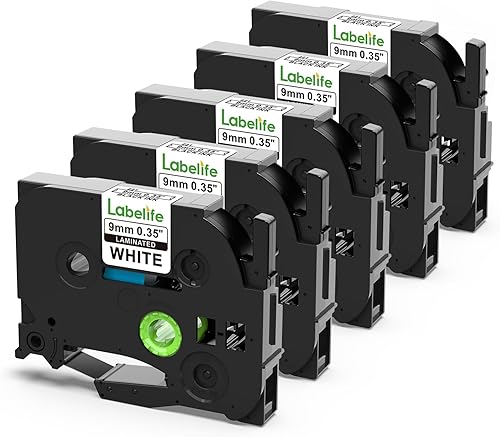 Labelife TZe-221 TZe221 TZe TZ - Cinta laminada blanca de 0.354 in 0.35 de repuesto para Brother P Touch cinta de etiquetas de 0.354 in para Brother