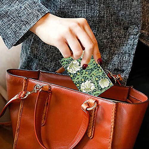 William Morris White Flowers, Yellow Flowers, Green Foliage Leaves Business Card Holder Leather, Slim Credit Card Case Stainless Steel Wallet for Women and Men Unisex Business Card Holder4