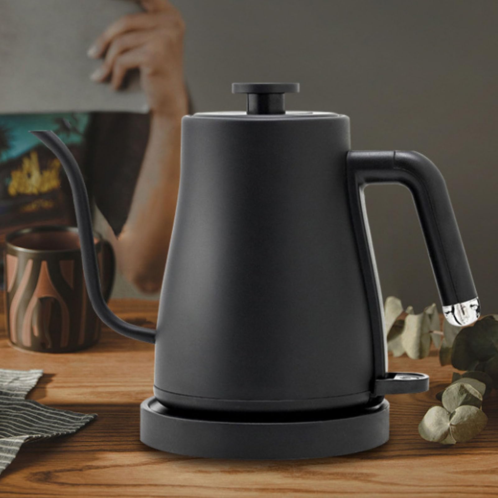 Haofy Bollitore Elettrico, capacità 1 Litro Collo di Cigno Bollitura Rapida Mano Design di Versamento Preciso Acciaio Inossidabile Strumento di Preparazione Versatile per caffè Tè (Spina europea 220