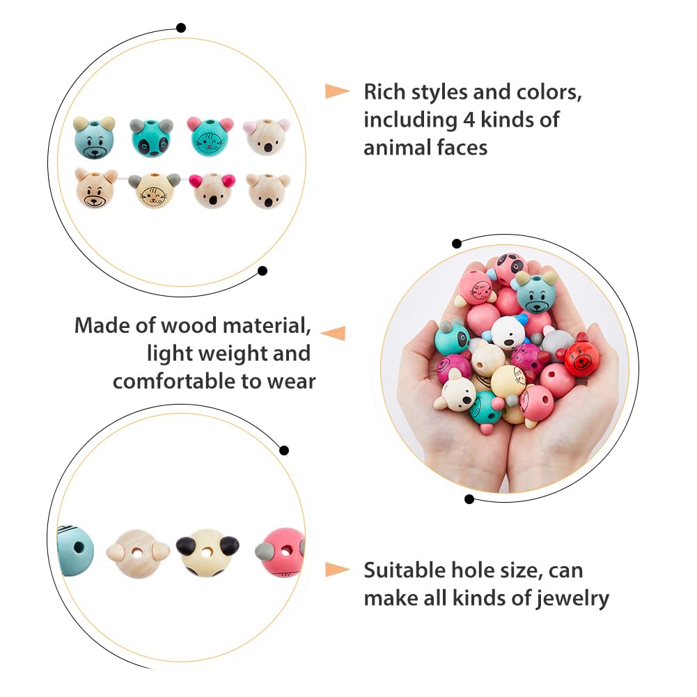 DICOSMETIC 40 piezas cuentas de madera pintadas cabeza de oso perlas redondas de madera natural perlas espaciadoras koala panda granel perlas para la fabricación de collares de pulseras y joyas