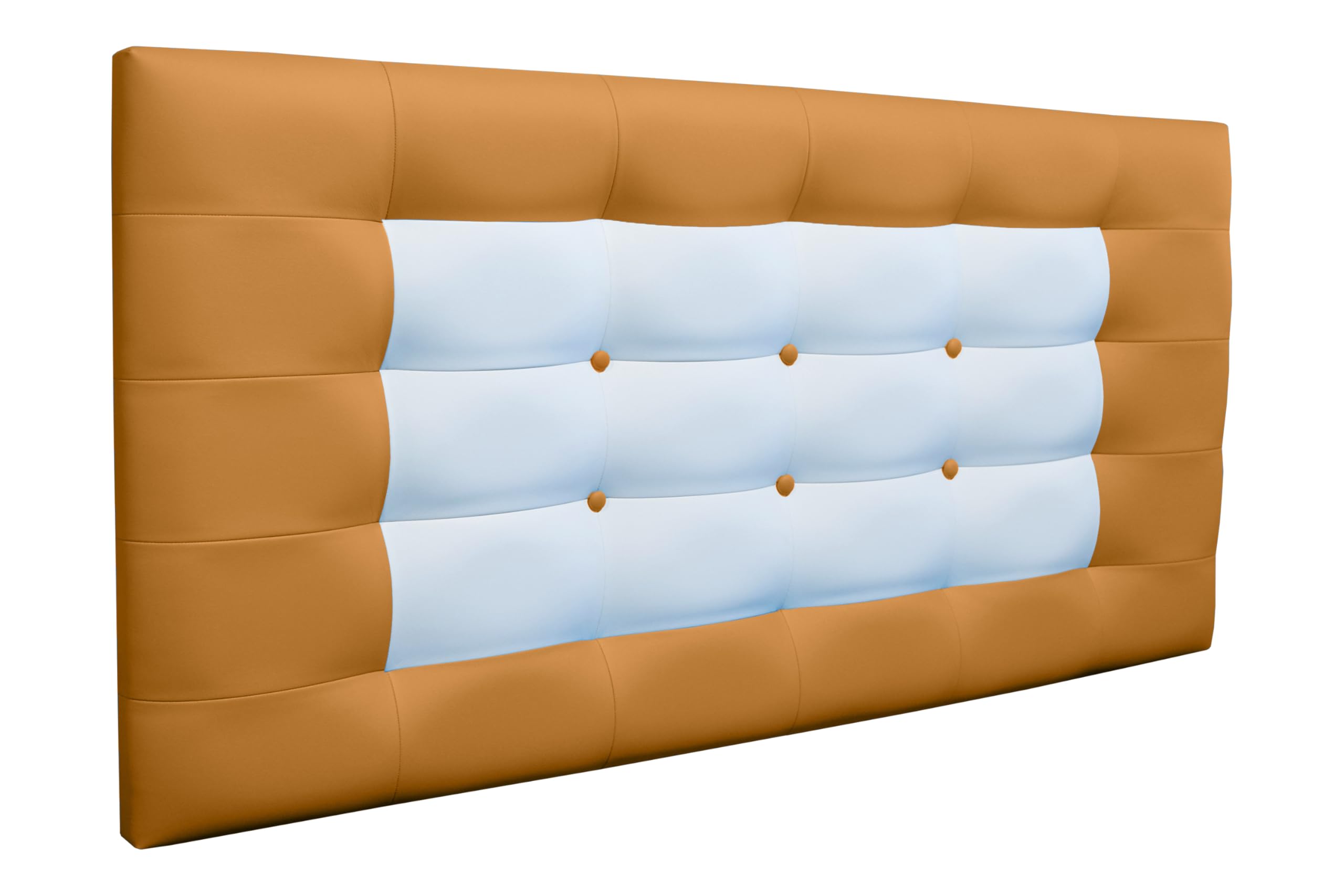 ONEK-DECCO Cabecero de Cama tapizado en Polipiel, Acolchado con Espuma, de niño, Juvenil y Adulto, Cabezal Moderno de Colgar Altura 70cm. Mod. Florida (Mostaza-Blanco con Botones, 155 X 70)