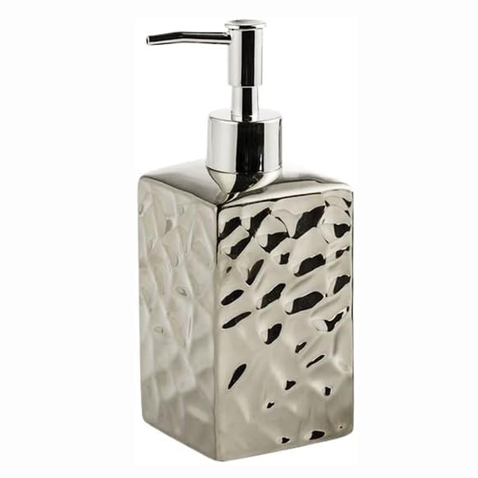 Kxaoxgrc Silver Glass Soap Lotion Dispenser Set, Ceramic Soap Dispenser With Less Steel Pump, Gold And Square And Round(,Square)
