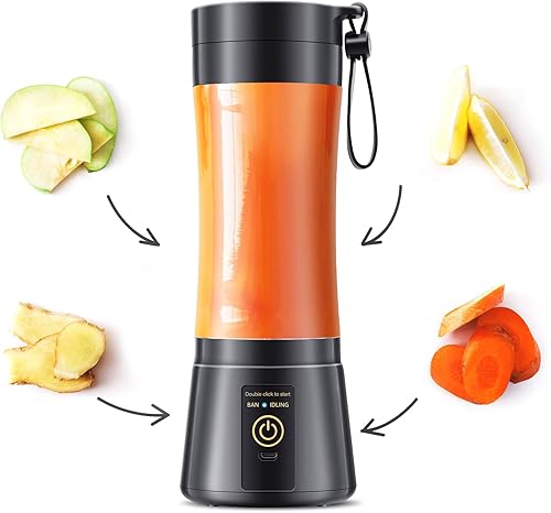 Licuadora portátil para batidos y batidos, licuadora inalámbrica de tamaño personal con 6 cuchillas, vaso de jugo de 12.8 fl oz, ligera y