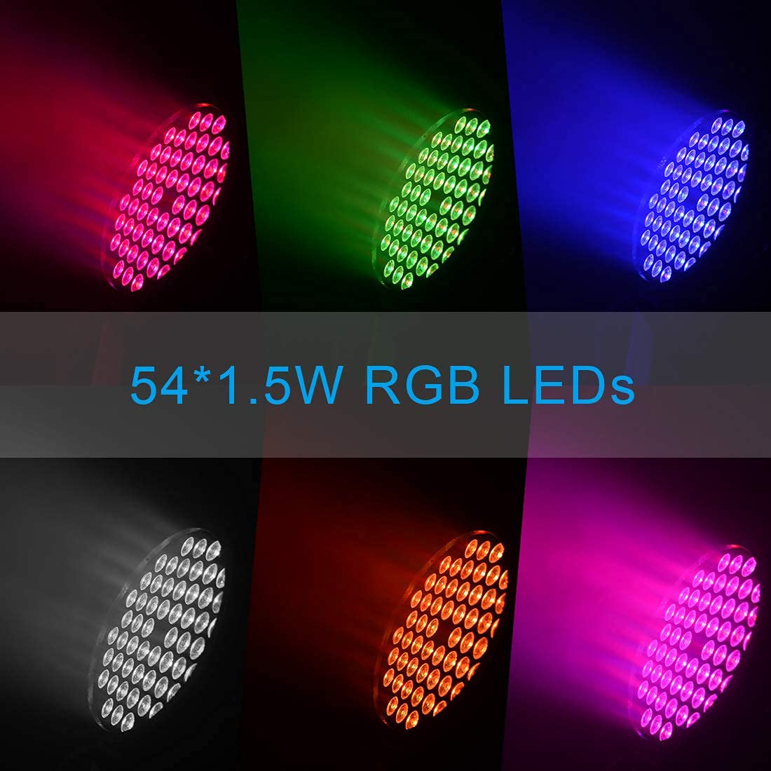 BETOPPER Luces Discoteca DJ Foco Par LED DMX Luces de Escenario RGB 54x1.5W Profesional Luz Disco Lampe Auto Sonido Estroboscópica Flash Light para Fiesta Bar Casa Teatro Navidad LPC008S 1 Pack