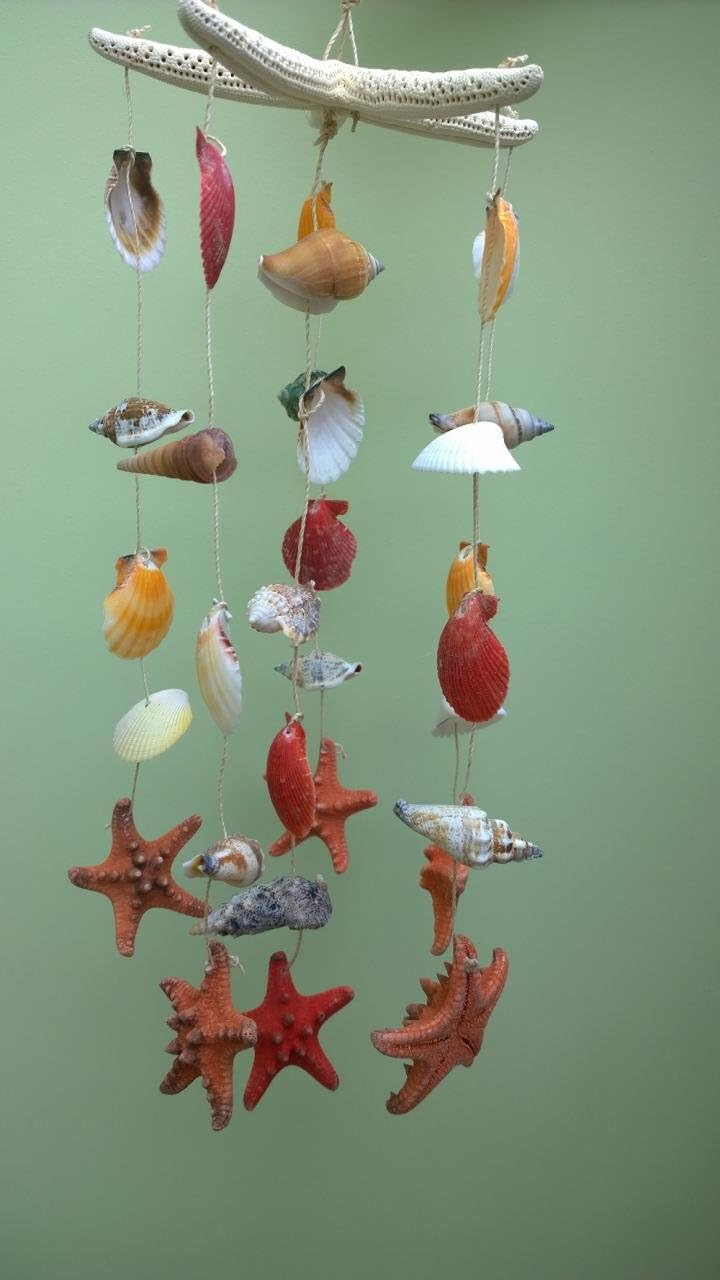 Seashell Windchime Mobile Sea Shell Starfish Colourful Shells Wind Chimes Nautical Hanging Decoration 50cm