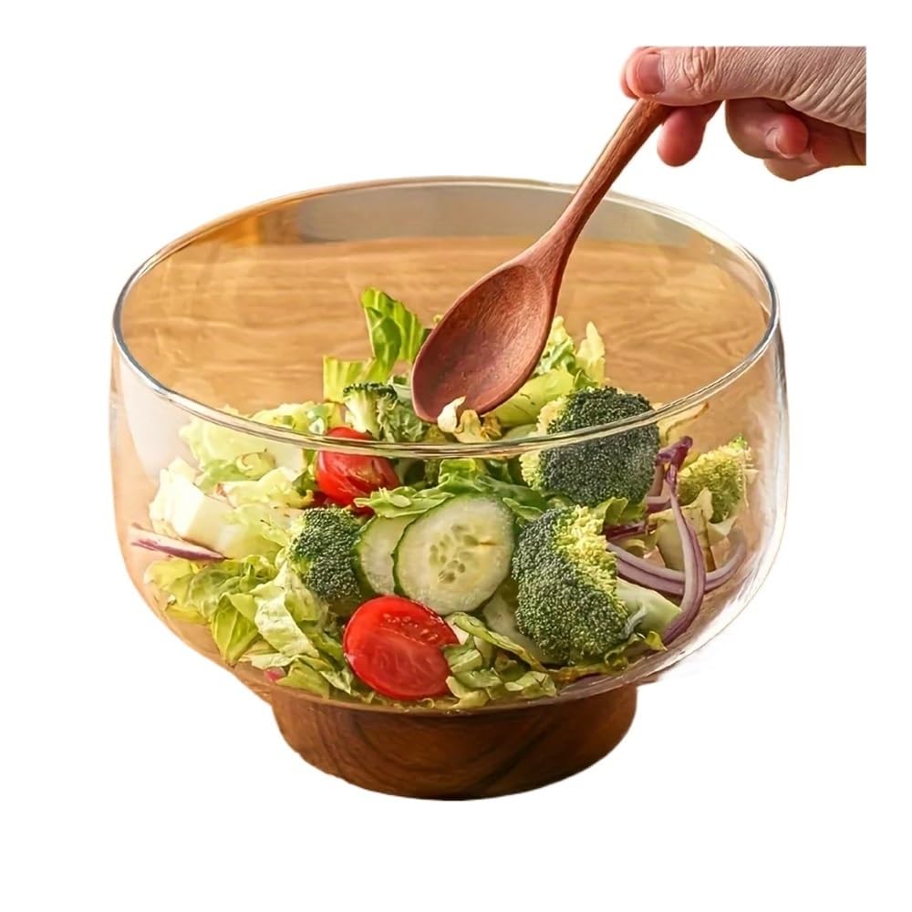 Insalatiera rotonda in vetro resistente alla ruggine, trasparente, ciotola da portata per dessert per cucina (L)