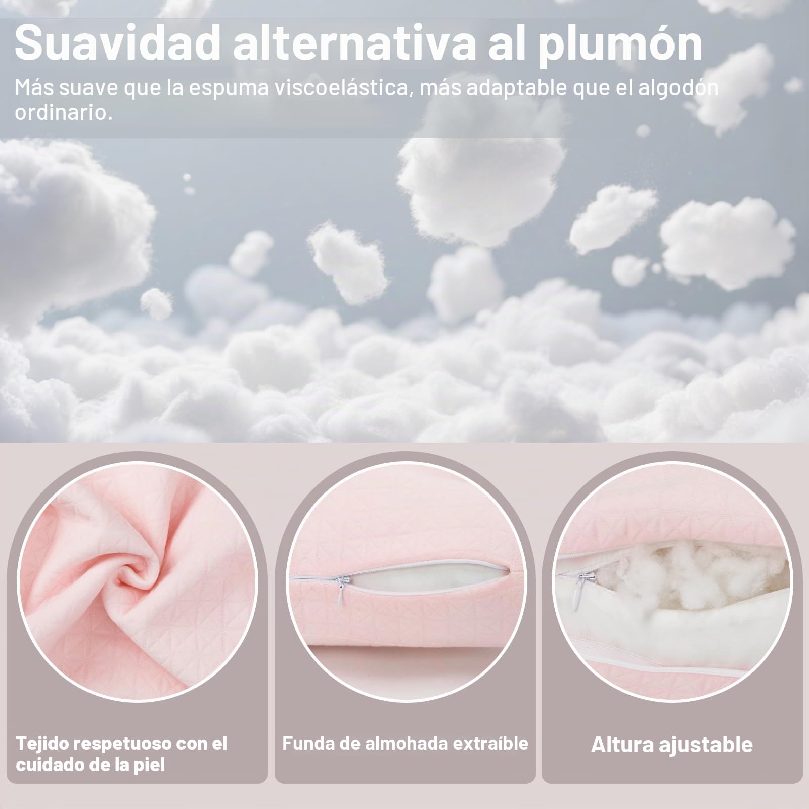 vocheer Almohada antiarrugas, almohadas de belleza ajustables que proporcionan apoyo para el cuello y alivio del dolor, almohada alternativa de plumón agradable a la piel, diseño ergonómico de