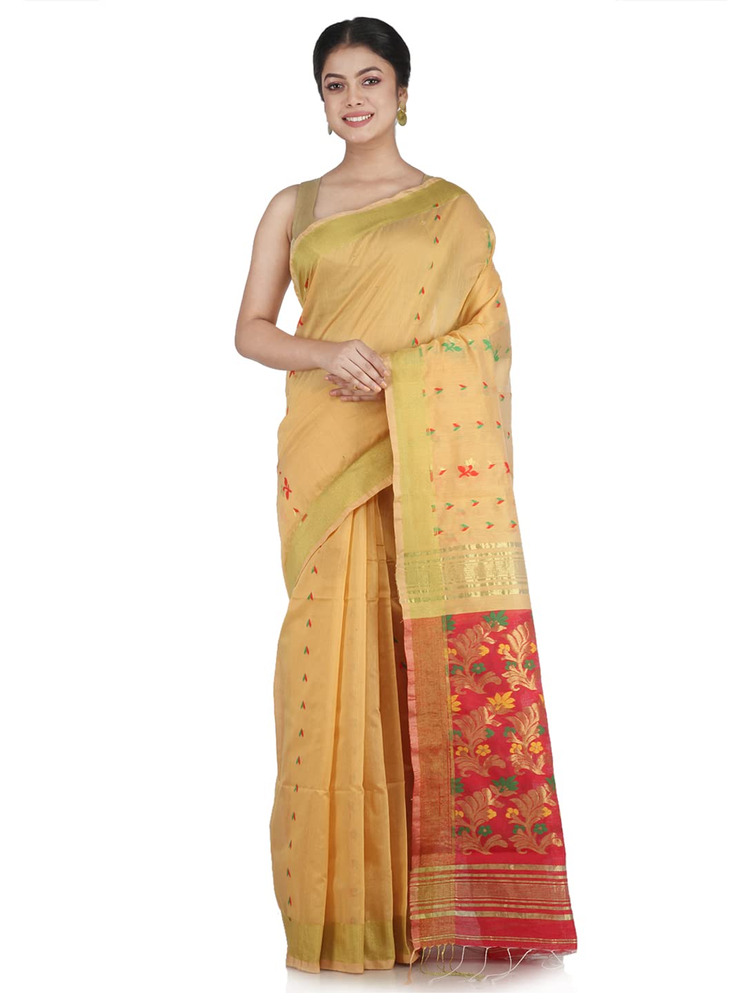 Women's Cotton Silk Saree With Blouse Piece, Beige, Gb745-image-1