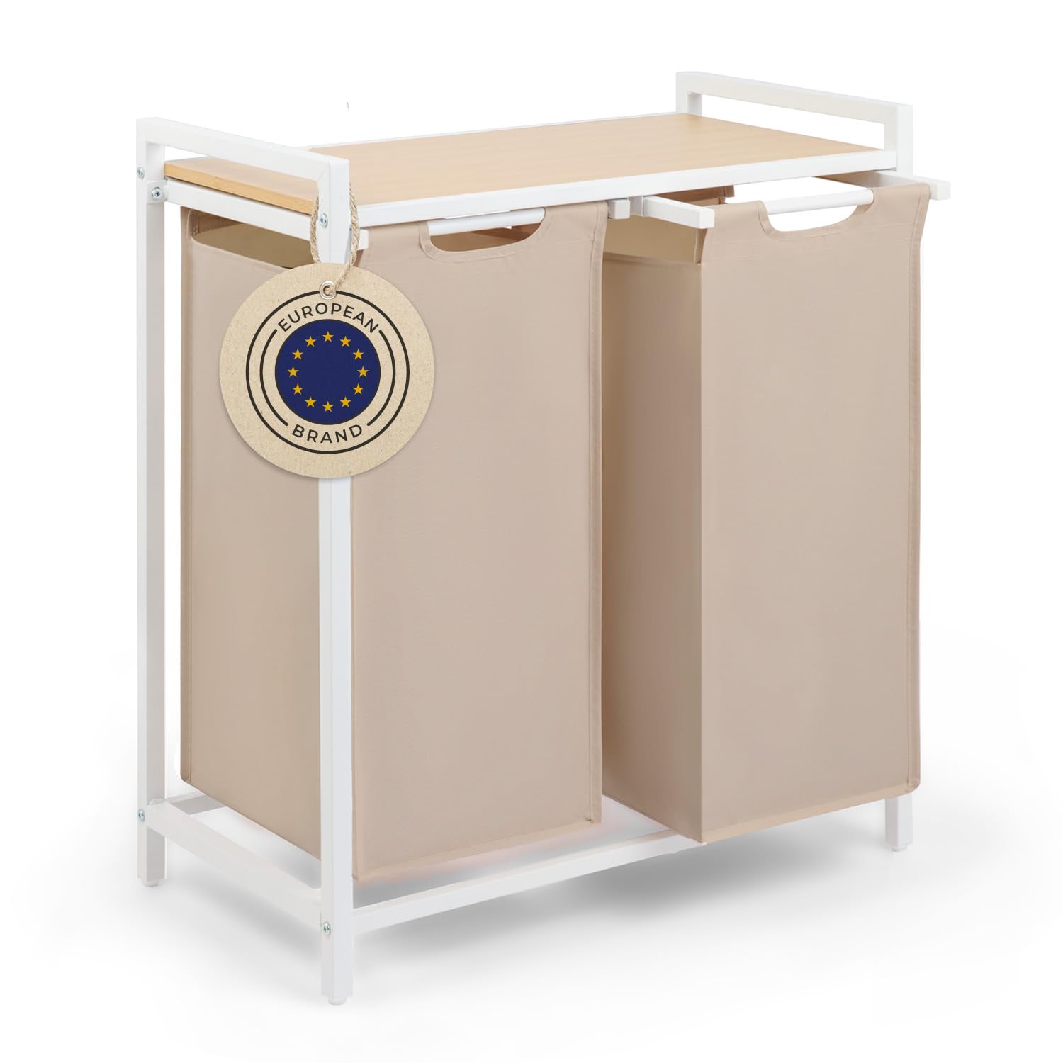 Blumtal cesto biancheria sporca 2 scomparti in grigio per organizzare - cesta portabiancheria 2 scomparti estraibili con ripiano superiore in materiale effetto cemento - struttura in metallo bianco